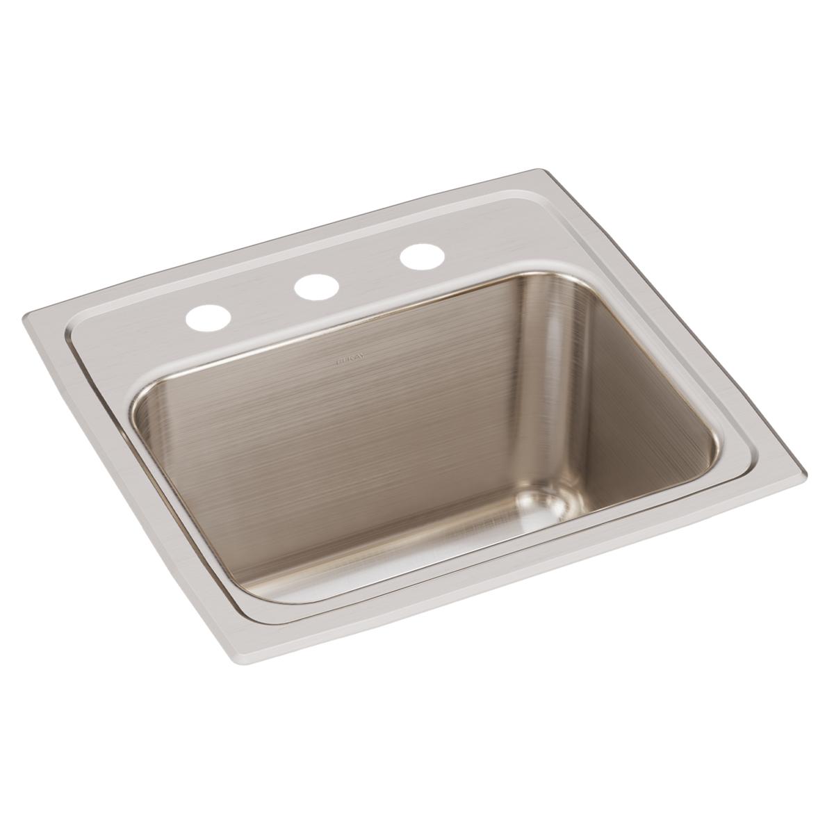 Elkay Lustertone Classic Stainless Steel 17" x 16" x 10-1/8", 3-Hole Single Bowl Drop-in Sink DLR1716103