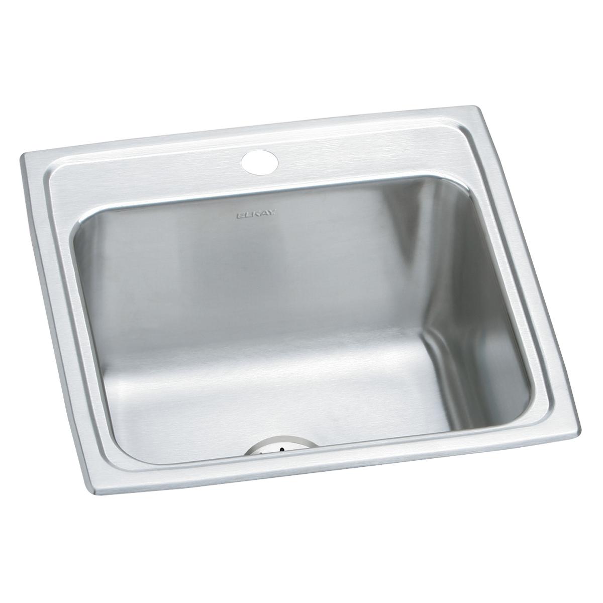 Elkay Lustertone Classic Stainless Steel 19-1/2" x 19" x 10-1/8", 1-Hole Single Bowl Drop-in Laundry Sink w/Perfect Drain DLR191910PD1