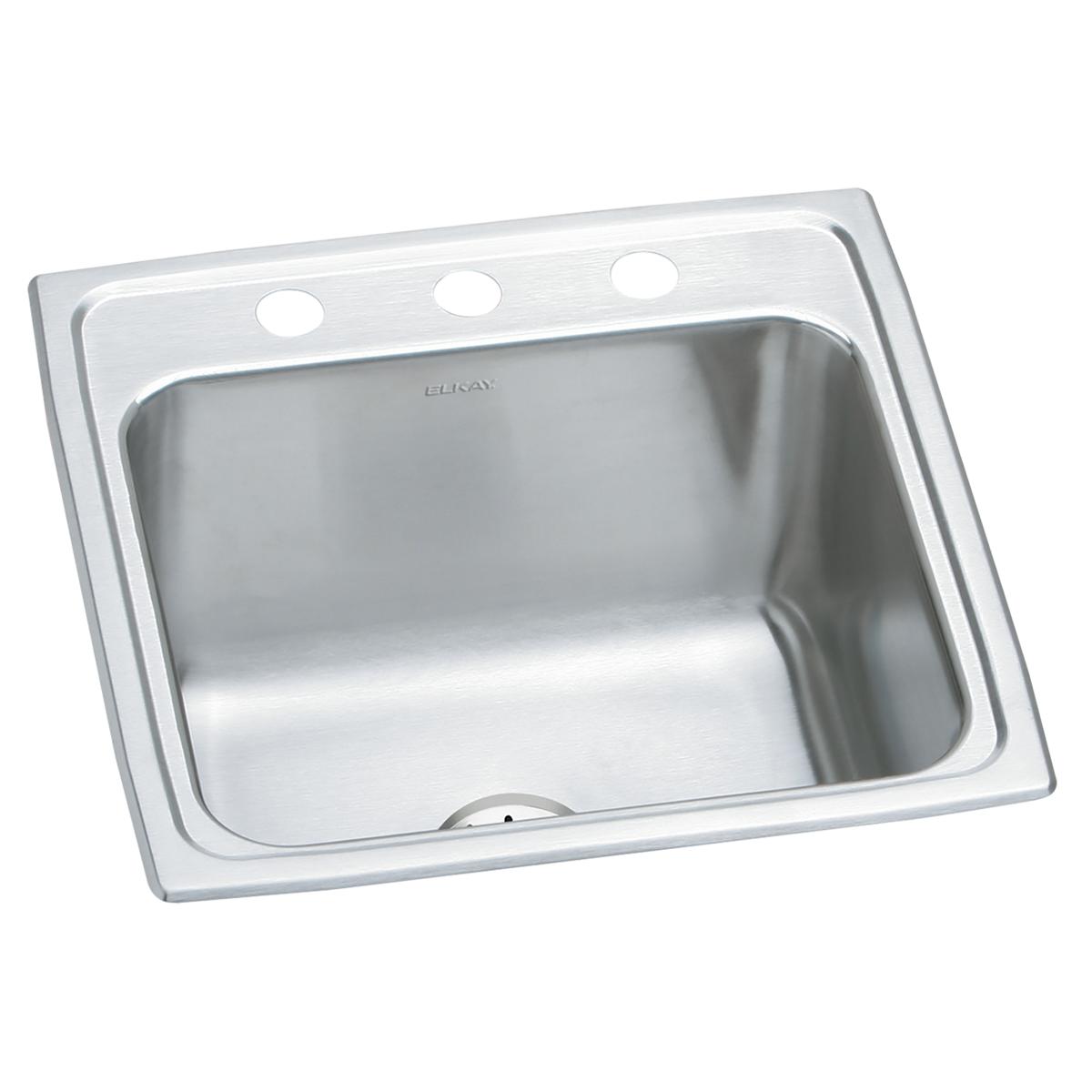 Elkay Lustertone Classic Stainless Steel 19-1/2" x 19" x 10-1/8", 3-Hole Single Bowl Drop-in Laundry Sink w/Perfect Drain DLR191910PD3