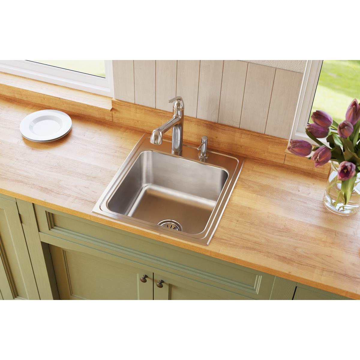 Elkay Lustertone Classic Stainless Steel 19-1/2" x 22" x 10-1/8", 3-Hole Single Bowl Drop-in Sink with Quick-clip DLRQ2022103