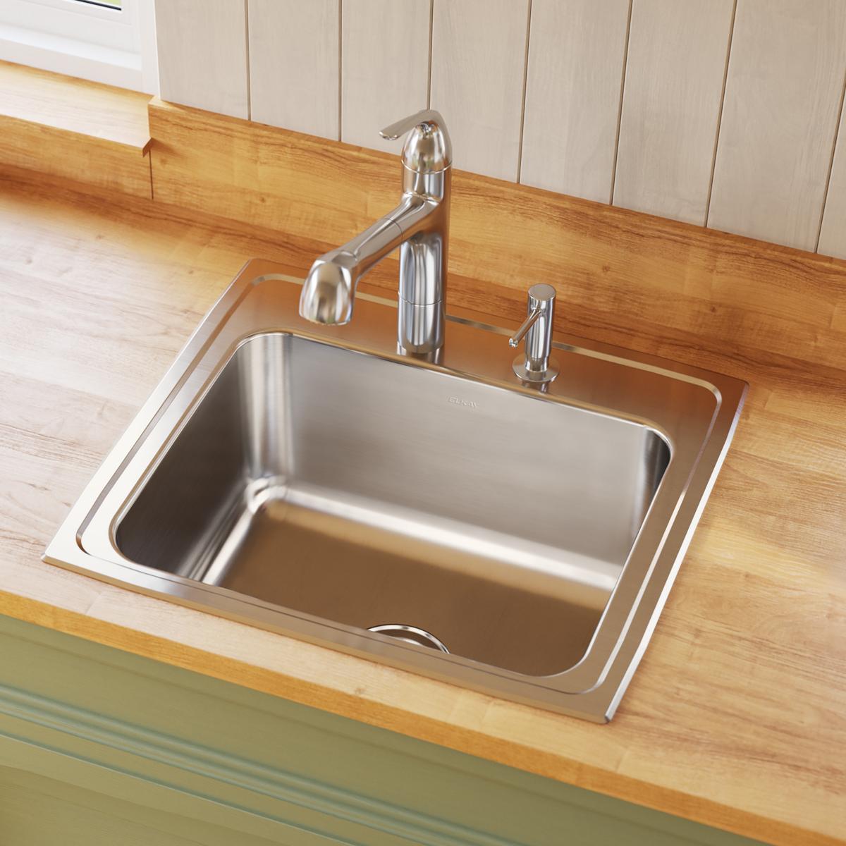 Elkay Lustertone Classic Stainless Steel 22" x 19-1/2" x 10-1/8", 3-Hole Single Bowl Drop-in Sink DLR2219103