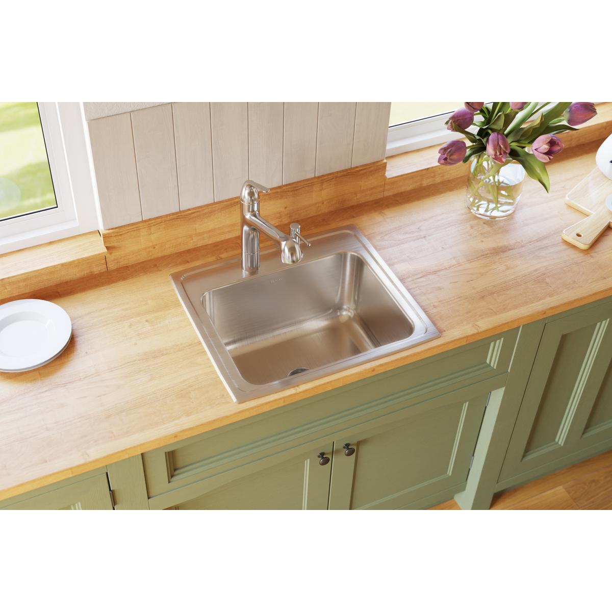 Elkay Lustertone Classic Stainless Steel 22" x 19-1/2" x 10-1/8", 1-Hole Single Bowl Drop-in Sink with Perfect Drain DLR221910PD1