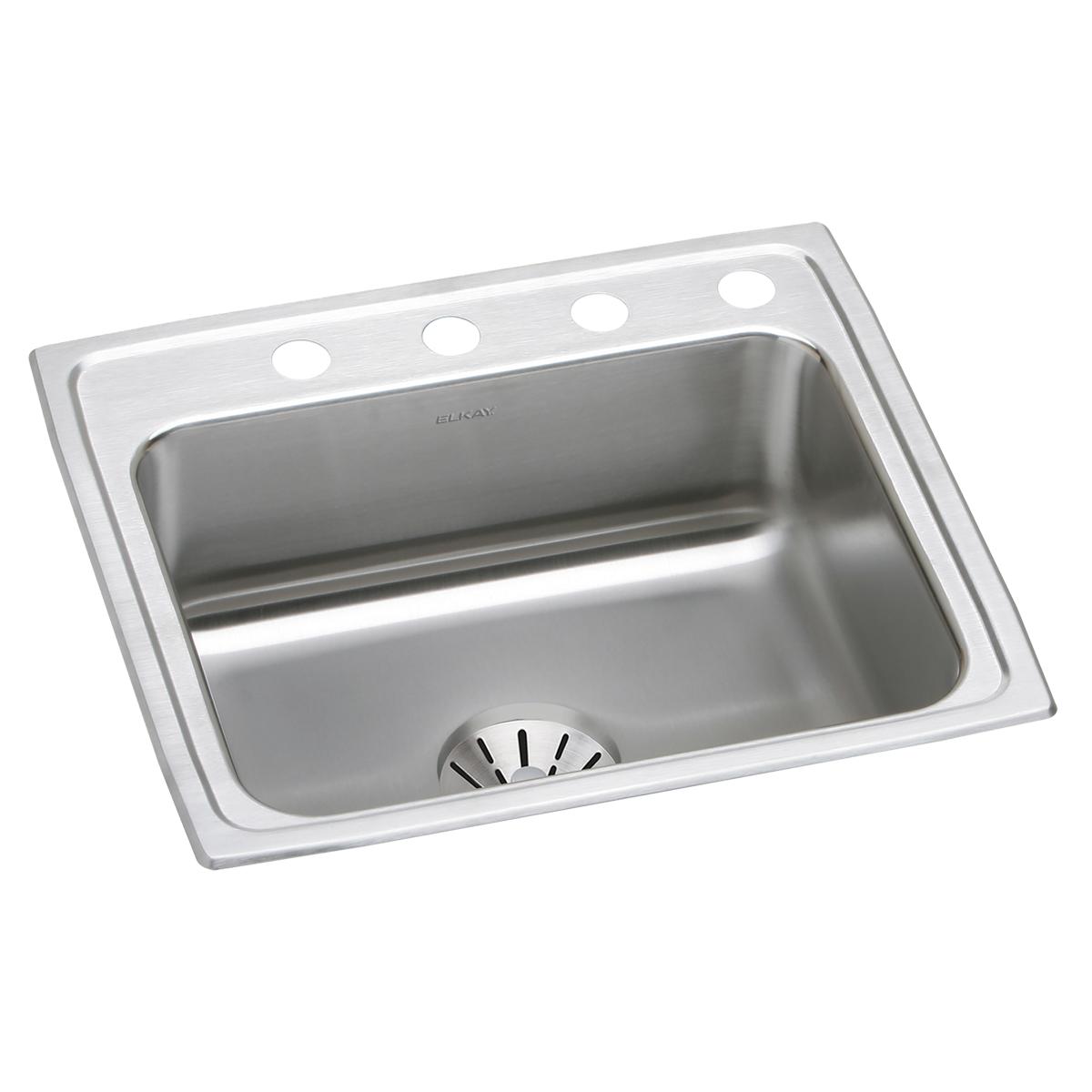 Elkay Lustertone Classic Stainless Steel 22" x 19-1/2" x 10-1/8", 4-Hole Single Bowl Drop-in Sink with Perfect Drain DLR221910PD4