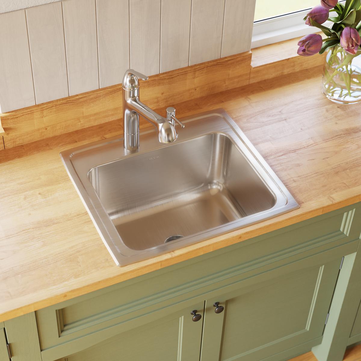 Elkay Lustertone Classic Stainless Steel 22" x 19-1/2" x 10-1/8", 4-Hole Single Bowl Drop-in Sink with Perfect Drain DLR221910PD4