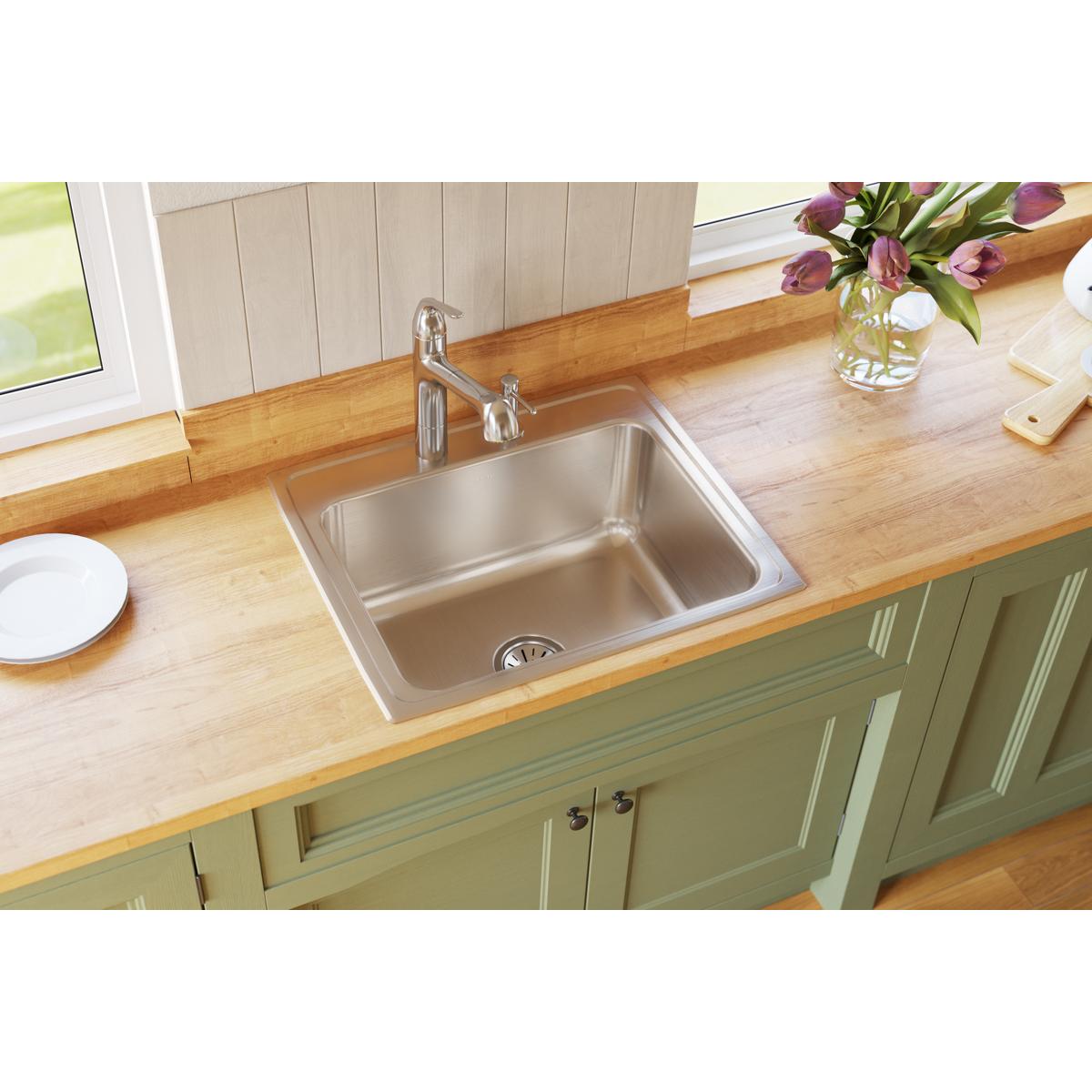 Elkay Lustertone Classic Stainless Steel 25" x 21-1/4" x 10-1/8", 2-Hole Single Bowl Drop-in Sink DLR2521102