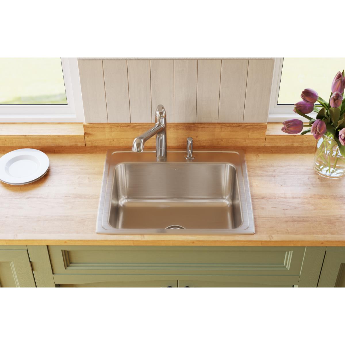 Elkay Lustertone Classic Stainless Steel 25" x 21-1/4" x 10-1/8", 2-Hole Single Bowl Drop-in Sink DLR2521102