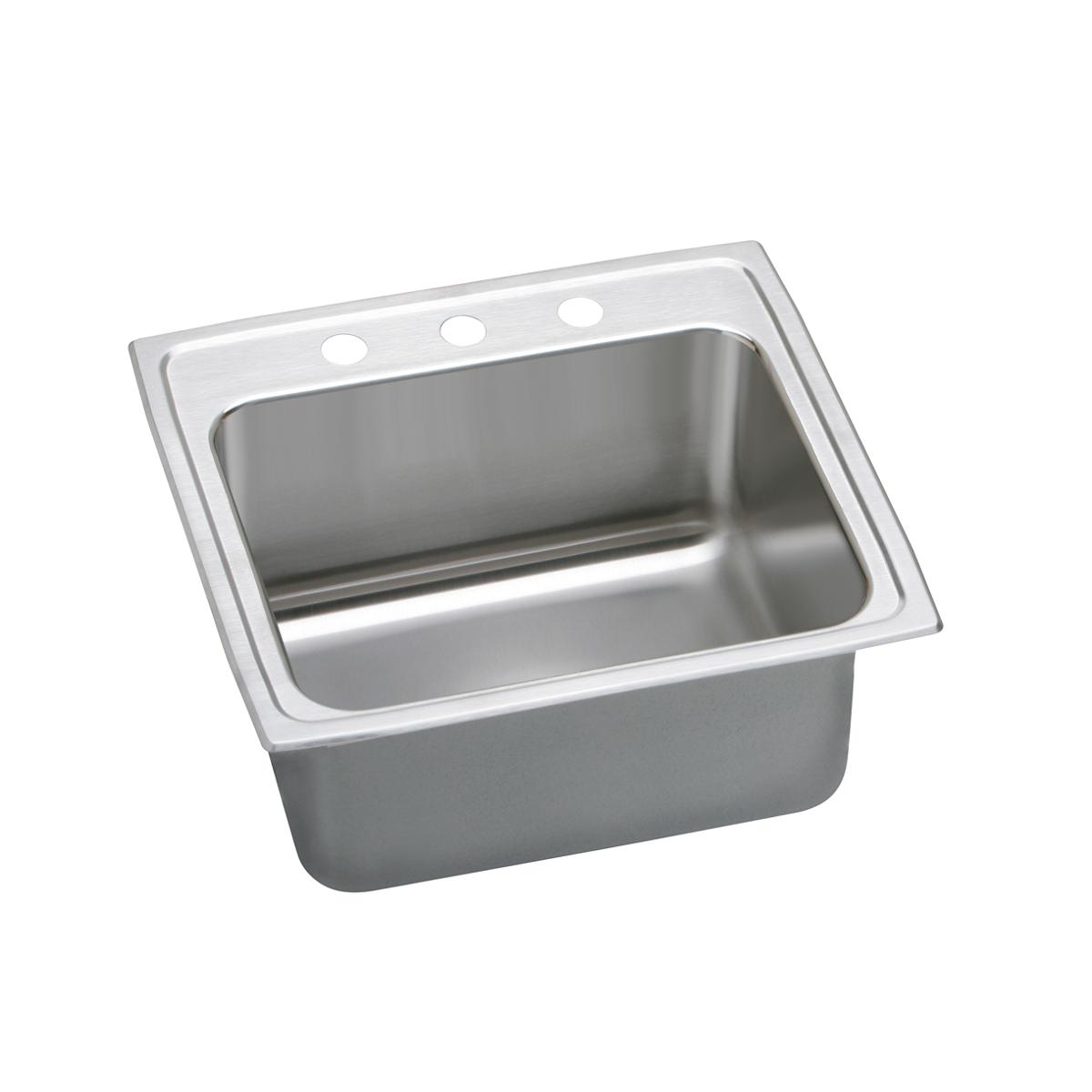 Elkay Lustertone Classic Stainless Steel 25" x 21-1/4" x 10-1/8", 3-Hole Single Bowl Drop-in Sink with Perfect Drain DLR252110PD3