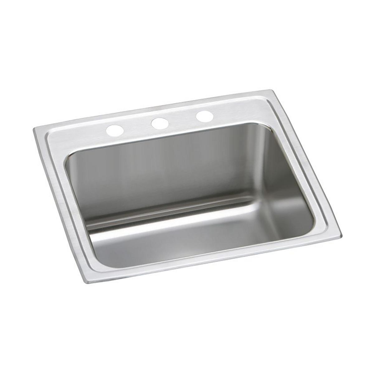 Elkay Lustertone Classic Stainless Steel 25" x 21-1/4" x 10-1/8", 3-Hole Single Bowl Drop-in Sink with Perfect Drain DLR252110PD3