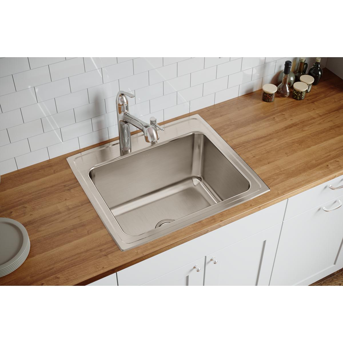 Elkay Lustertone Classic Stainless Steel 25" x 22" x 12-1/8", 2-Hole Single Bowl Drop-in Sink DLR2522122
