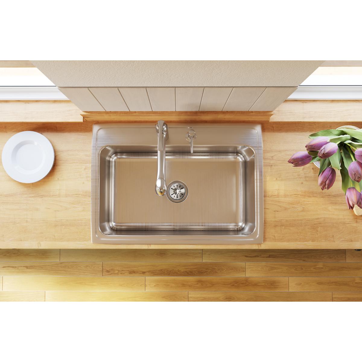 Elkay Lustertone Classic Stainless Steel 31" x 22" x 11-5/8", 4-Hole Single Bowl Drop-in Sink DLR3122124