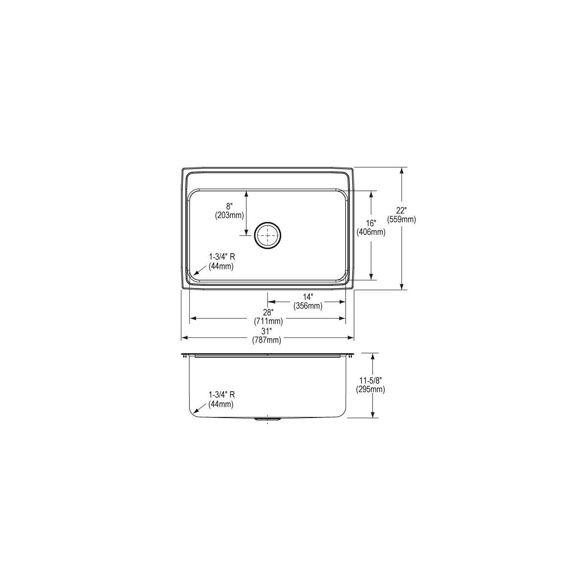 Elkay Lustertone Classic Stainless Steel 31" x 22" x 11-5/8", 4-Hole Single Bowl Drop-in Sink DLR3122124