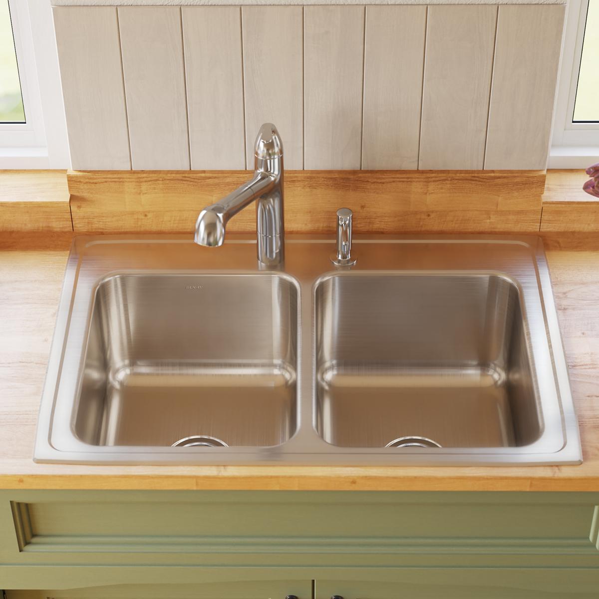 Elkay Lustertone Classic Stainless Steel 33" x 22" x 10-1/8", Equal Double Bowl Drop-in Sink DLR3322103
