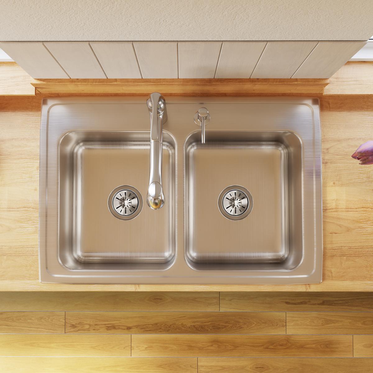 Elkay Lustertone Classic Stainless Steel 33" x 22" x 10-1/8", Equal Double Bowl Drop-in Sink DLR3322103
