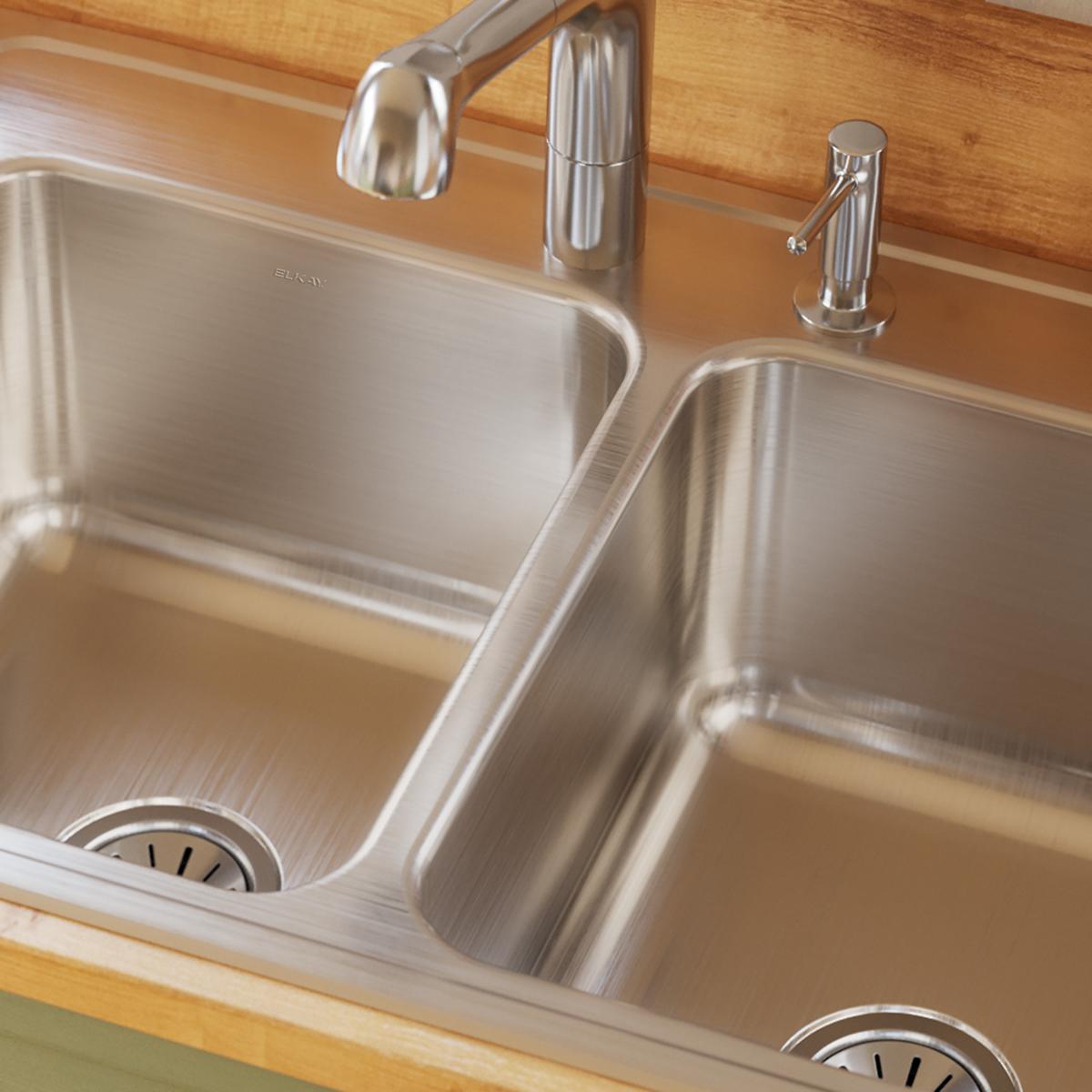 Elkay Lustertone Classic Stainless Steel 33" x 22" x 10-1/8", Equal Double Bowl Drop-in Sink DLR3322103