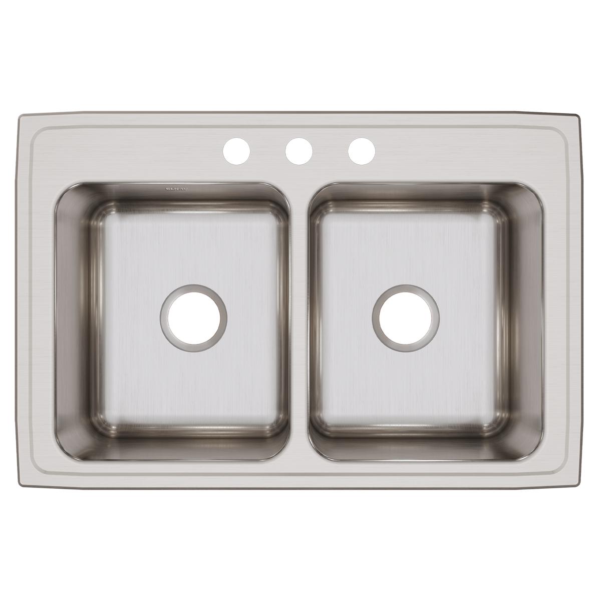 Elkay Lustertone Classic Stainless Steel 33" x 22" x 10-1/8", Equal Double Bowl Drop-in Sink DLR3322103