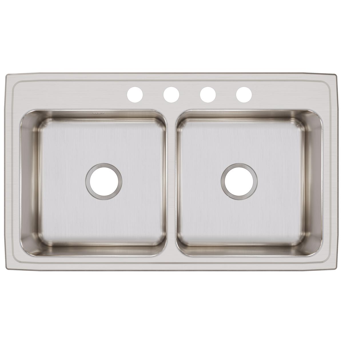 Elkay Lustertone Classic Stainless Steel 37" x 22" x 10-1/8", 4-Hole Equal Double Bowl Drop-in Sink DLR3722104