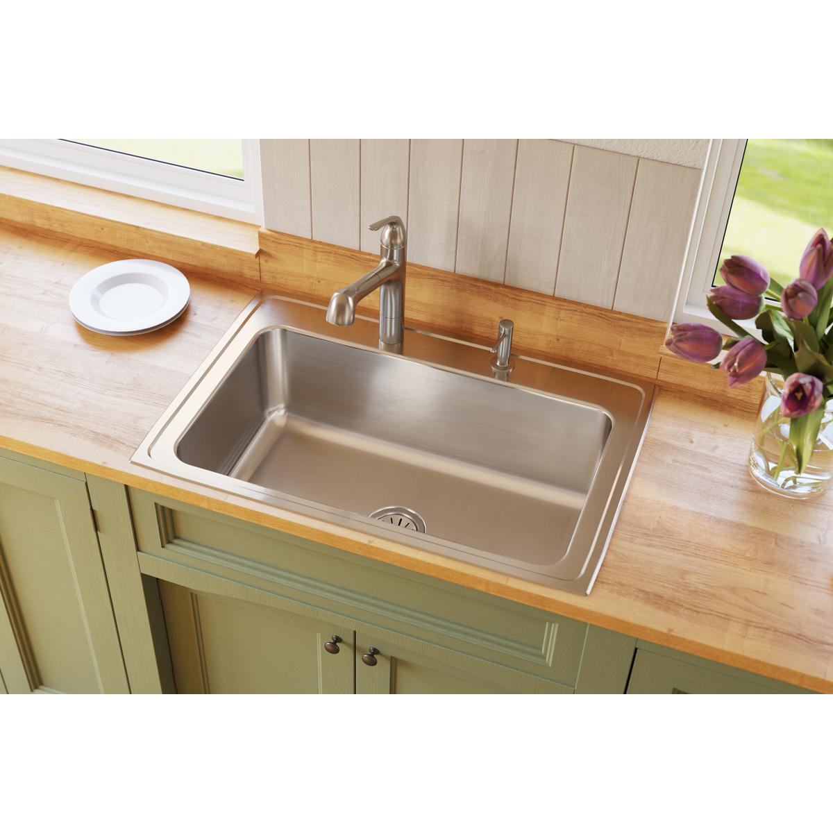 Elkay Lustertone Classic Stainless Steel 33" x 22" x 10-1/8", Single Bowl Drop-in Sink DLRS3322103