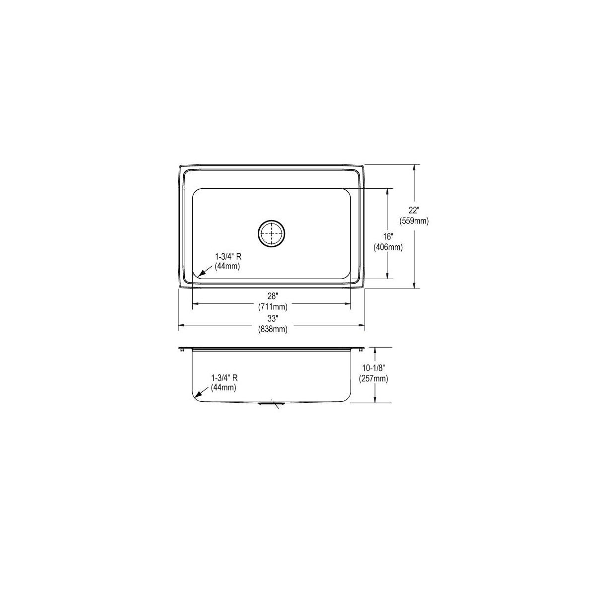 Elkay Lustertone Classic Stainless Steel 33" x 22" x 10-1/8", Single Bowl Drop-in Sink DLRS332210MR2