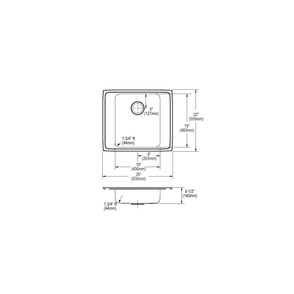 Elkay Lustertone Classic Stainless Steel 25" x 22" x 5-1/2", Single Bowl Drop-in Classroom ADA Sink DRKAD2522554