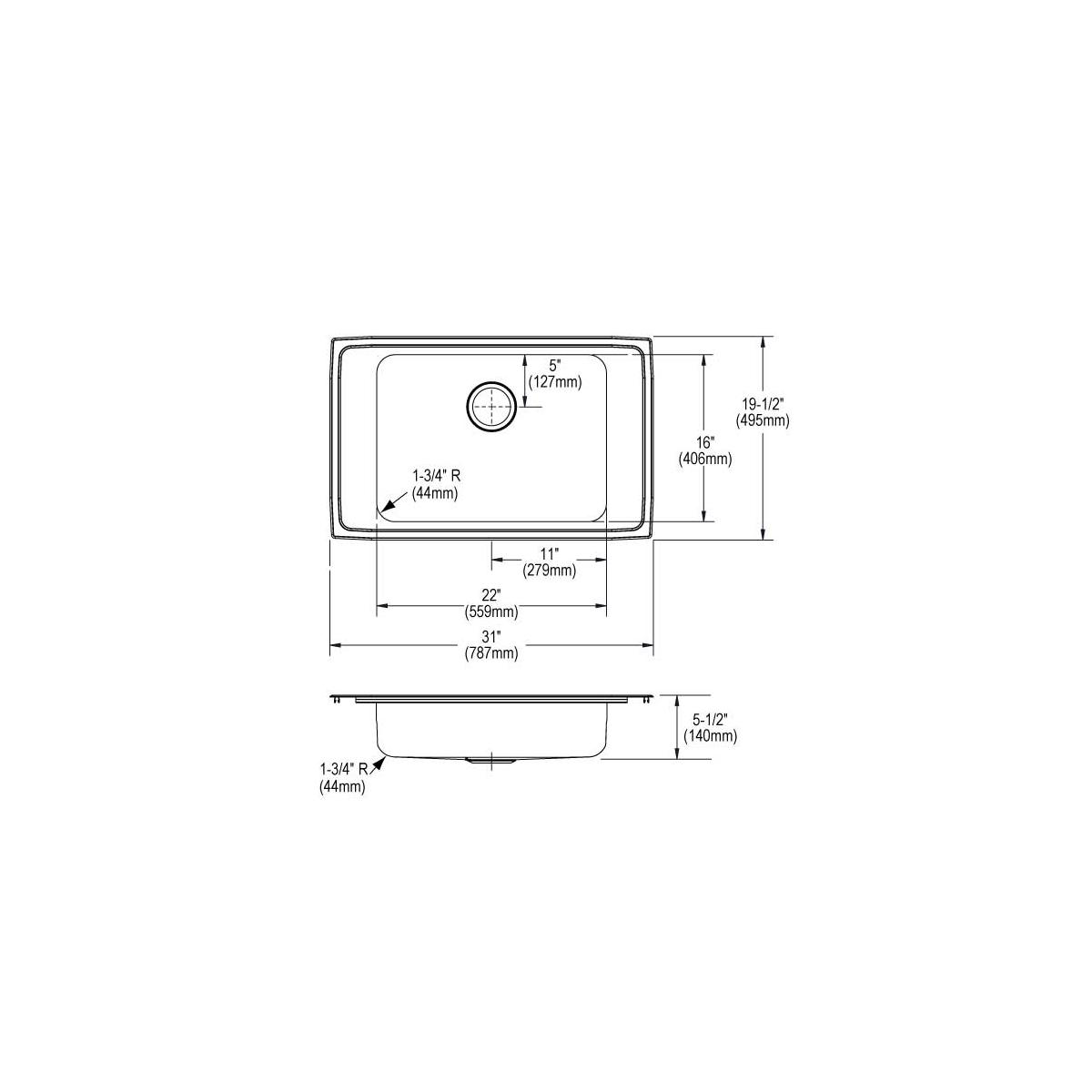 Elkay Lustertone Classic Stainless Steel 31" x 19-1/2" x 5-1/2", Single Bowl Drop-in Classroom ADA Sink DRKAD311955FR4