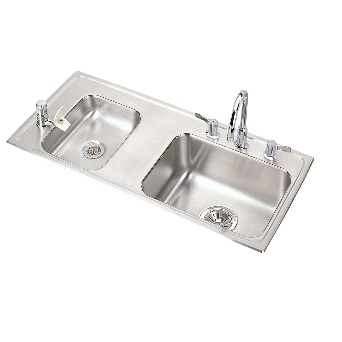Elkay Lustertone Classic Stainless Steel 37-1/4" x 17" x 6-1/2", Double Bowl Drop-in Classroom ADA Sink Kit DRKAD371765RC