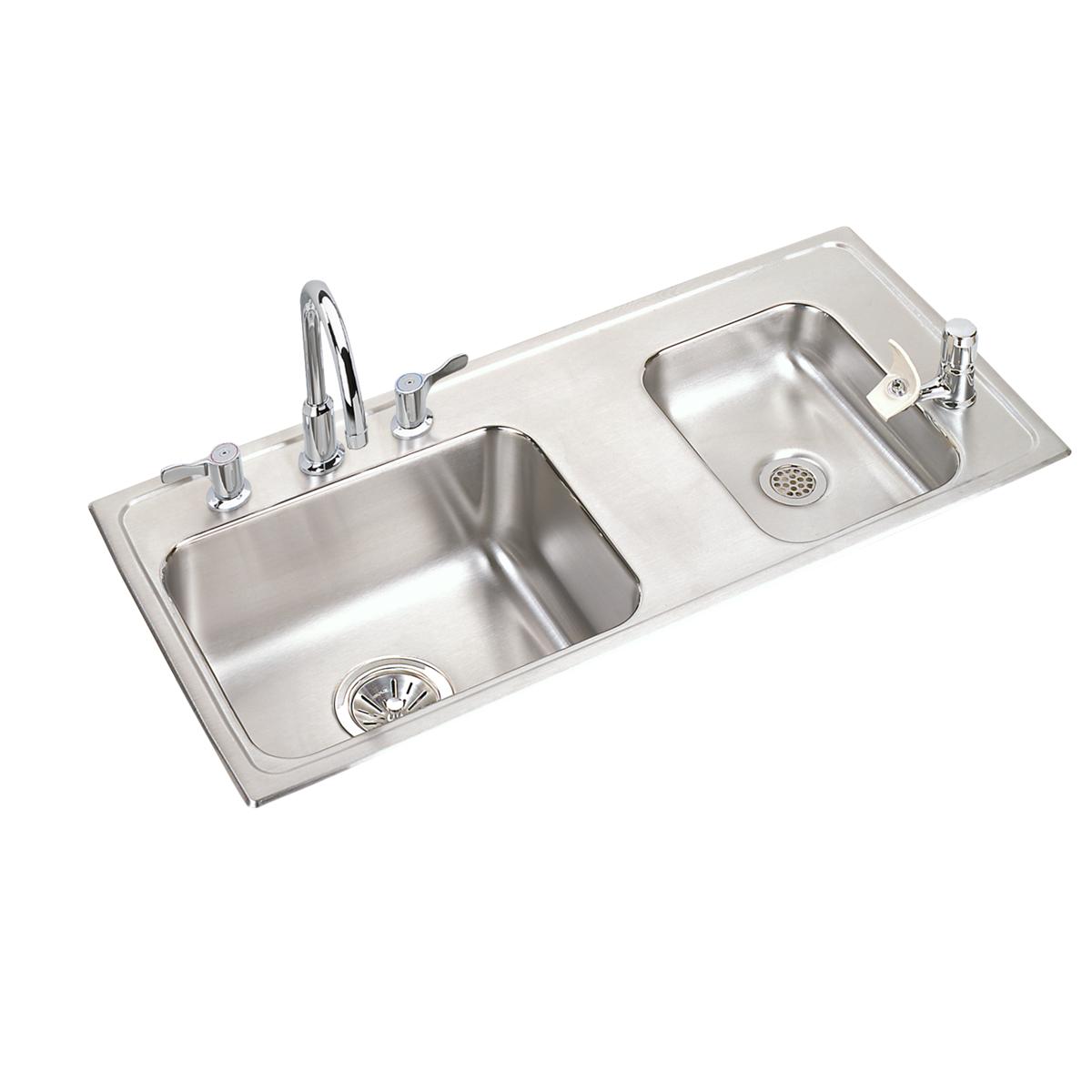 Elkay Lustertone Classic Stainless Steel 37-1/4" x 17" x 5-1/2", Double Bowl Drop-in Classroom ADA Sink Kit DRKAD371755RC