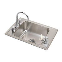 Elkay Lustertone Classic Stainless Steel 25" x 17" x 7-5/8", 4-Hole Single Bowl Drop-in Classroom Sink + Faucet/Bubbler Kit DRKR2517C