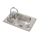 Elkay Lustertone Classic Stainless Steel 25" x 17" x 7-5/8", 4-Hole Single Bowl Drop-in Classroom Sink + Faucet/Bubbler Kit DRKR2517C