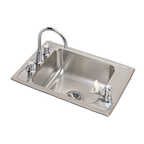 Elkay Lustertone Classic Stainless Steel 25" x 17" x 7-5/8", 4-Hole Single Bowl Drop-in Classroom Sink + Faucet/Bubbler Kit DRKR2517C