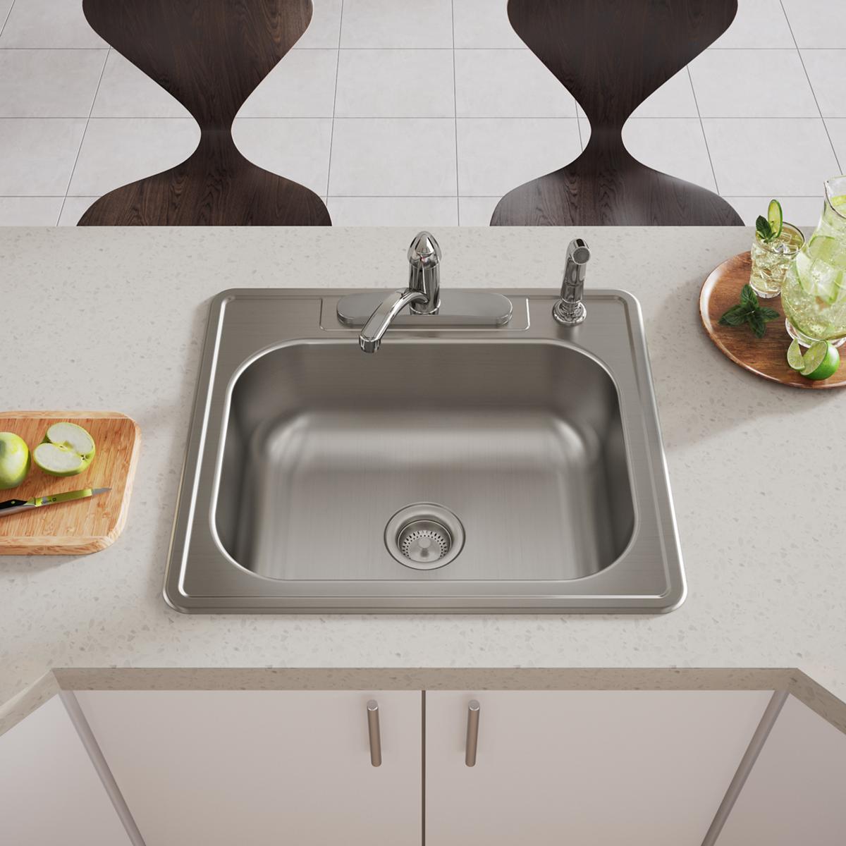 Elkay Dayton Stainless Steel 25" x 22" x 8-1/16", 4-Hole Single Bowl Drop-in Sink DSE125224
