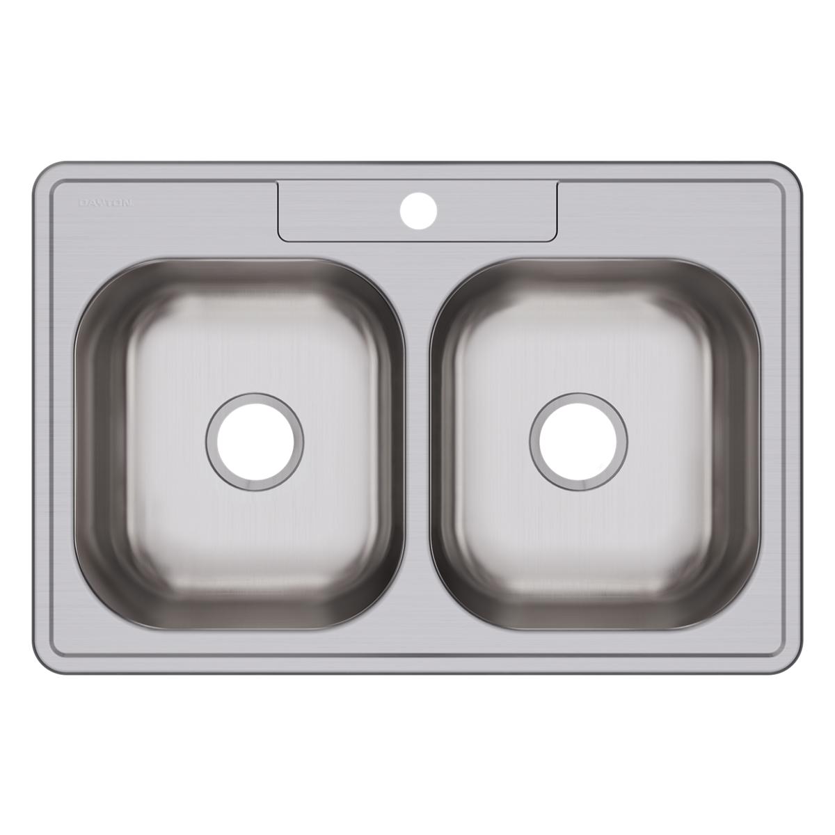 Elkay Dayton Stainless Steel 33" x 22" x 8-1/16", 1-Hole Equal Double Bowl Drop-in Sink DSE233221