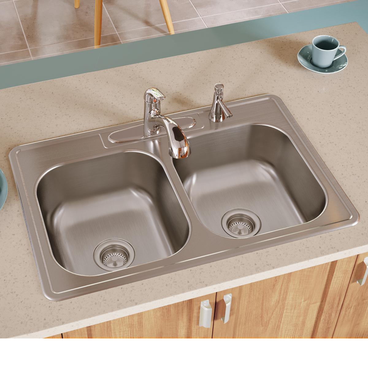 Elkay Dayton Stainless Steel 33" x 22" x 8-1/16", 5-Hole Equal Double Bowl Drop-in Sink DSE233225