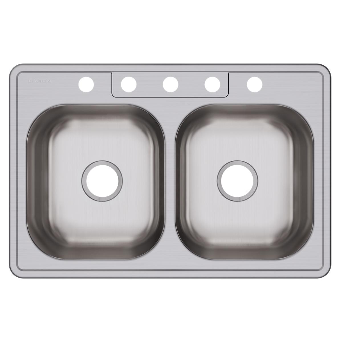Elkay Dayton Stainless Steel 33" x 22" x 8-1/16", 5-Hole Equal Double Bowl Drop-in Sink DSE233225