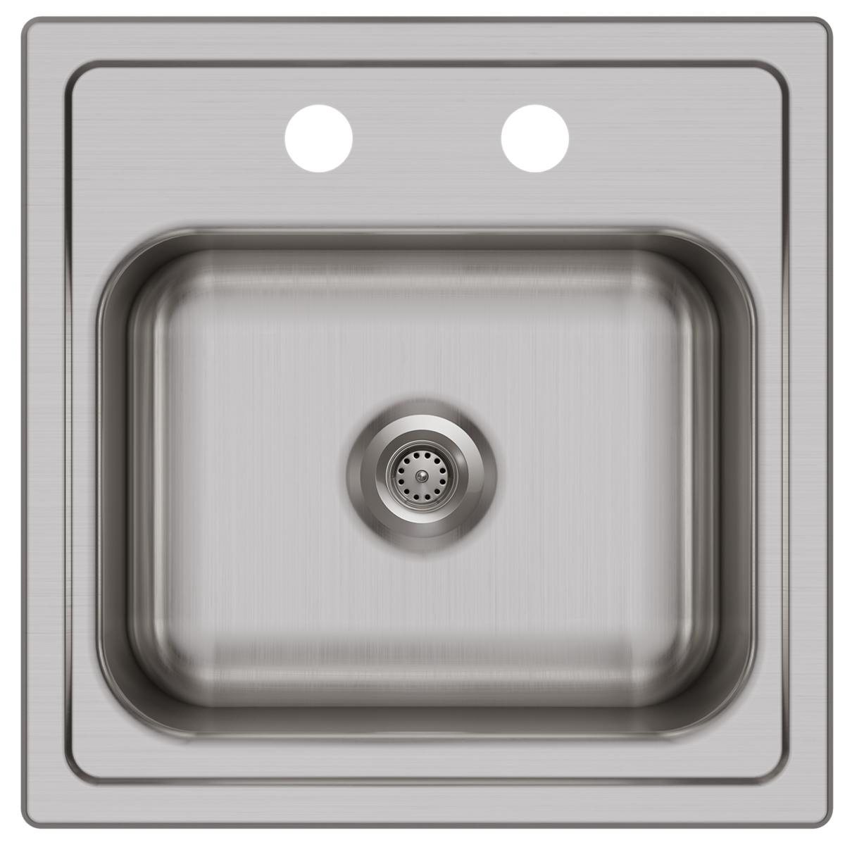 Elkay Dayton Stainless Steel 15" x 15" x 6", 2-Hole Single Bowl Drop-in Bar Sink + Faucet Kit DSEP1515C