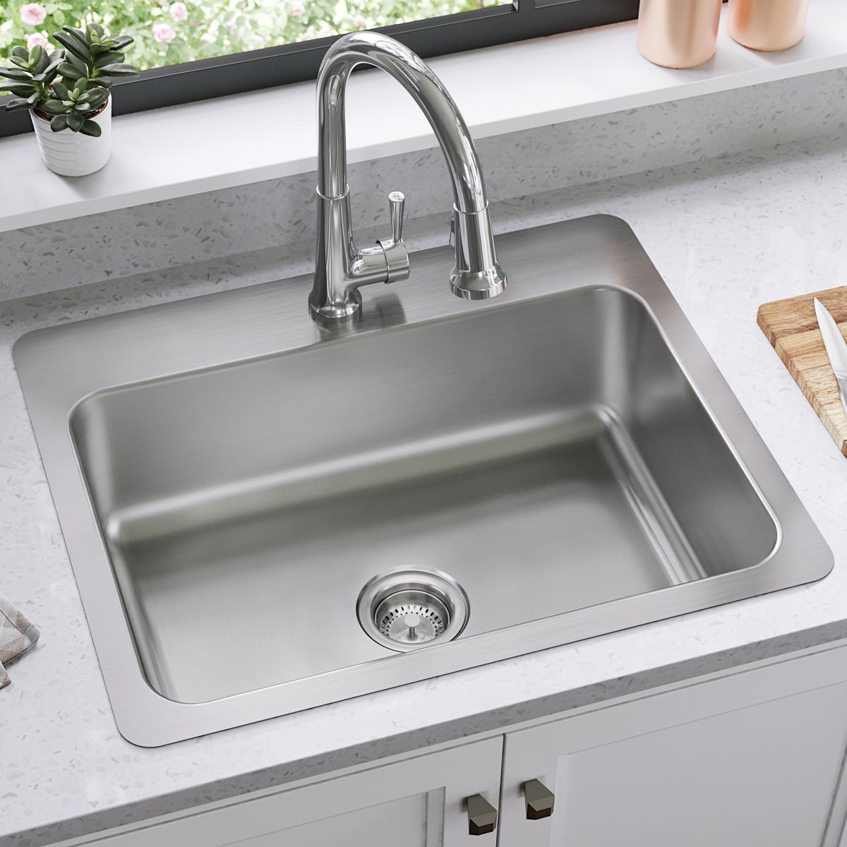 Elkay Dayton Stainless Steel 27" x 22" x 8", 1-Hole Single Bowl Dual Mount Sink DSESR127221
