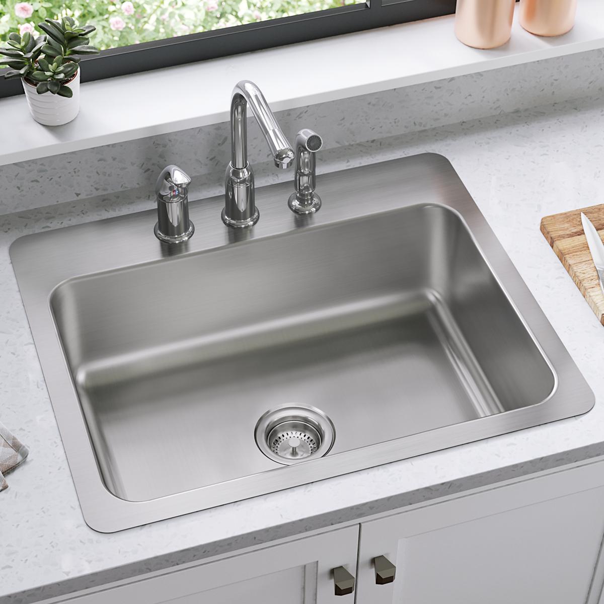 Elkay Dayton Stainless Steel 27" x 22" x 8", 3-Hole Single Bowl Dual Mount Sink DSESR127223