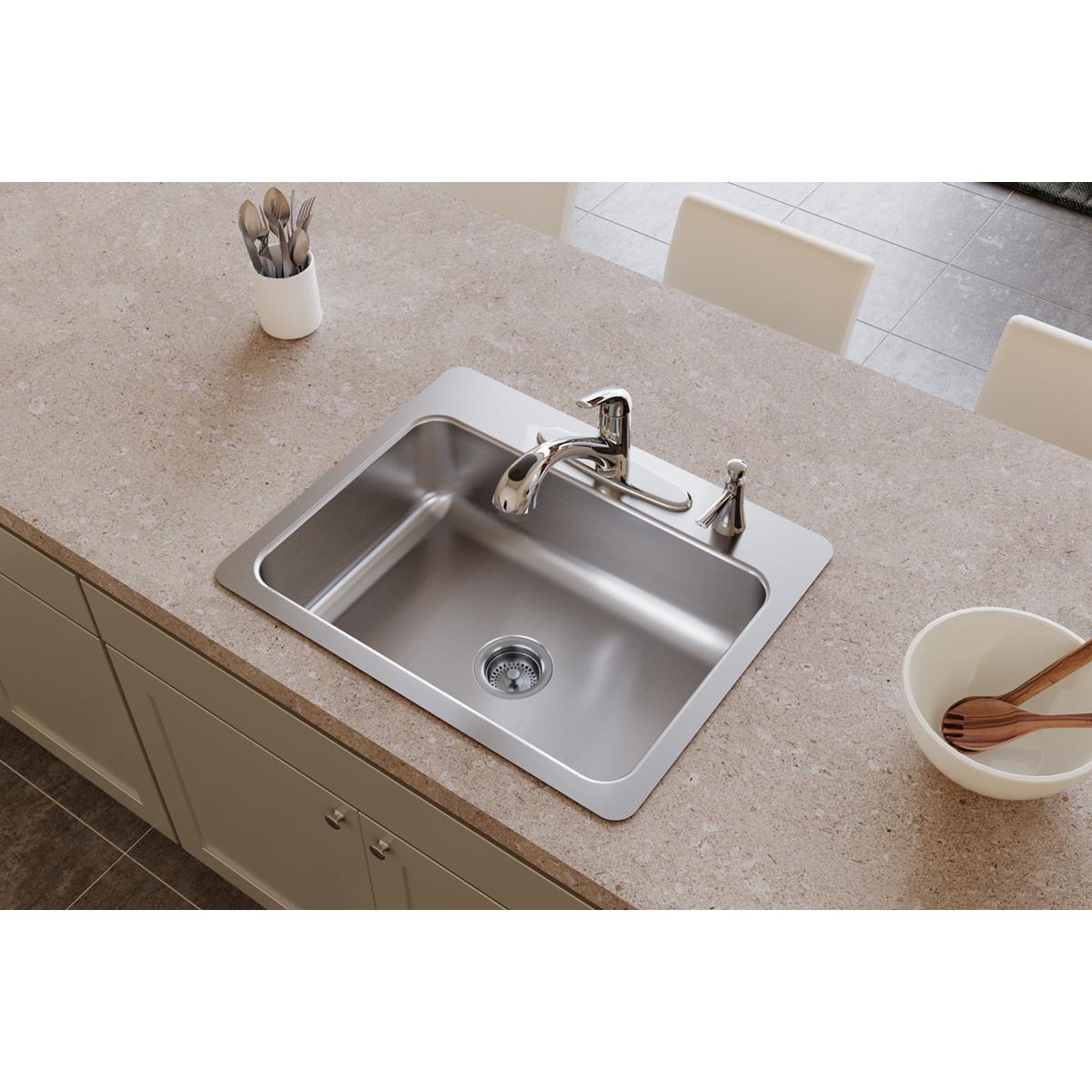 Elkay Dayton Stainless Steel 27" x 22" x 8", 4-Hole Single Bowl Dual Mount Sink DSESR127224