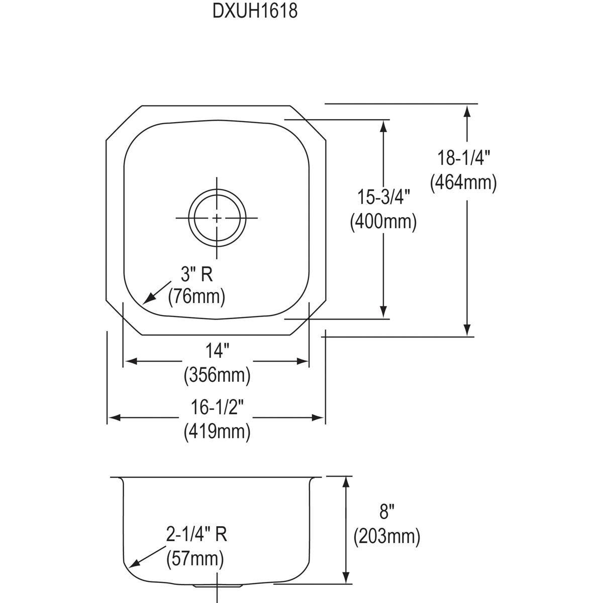 Elkay Dayton Stainless Steel 16-1/2" x 18-1/4" x 8", Single Bowl Undermount Bar Sink DXUH1618