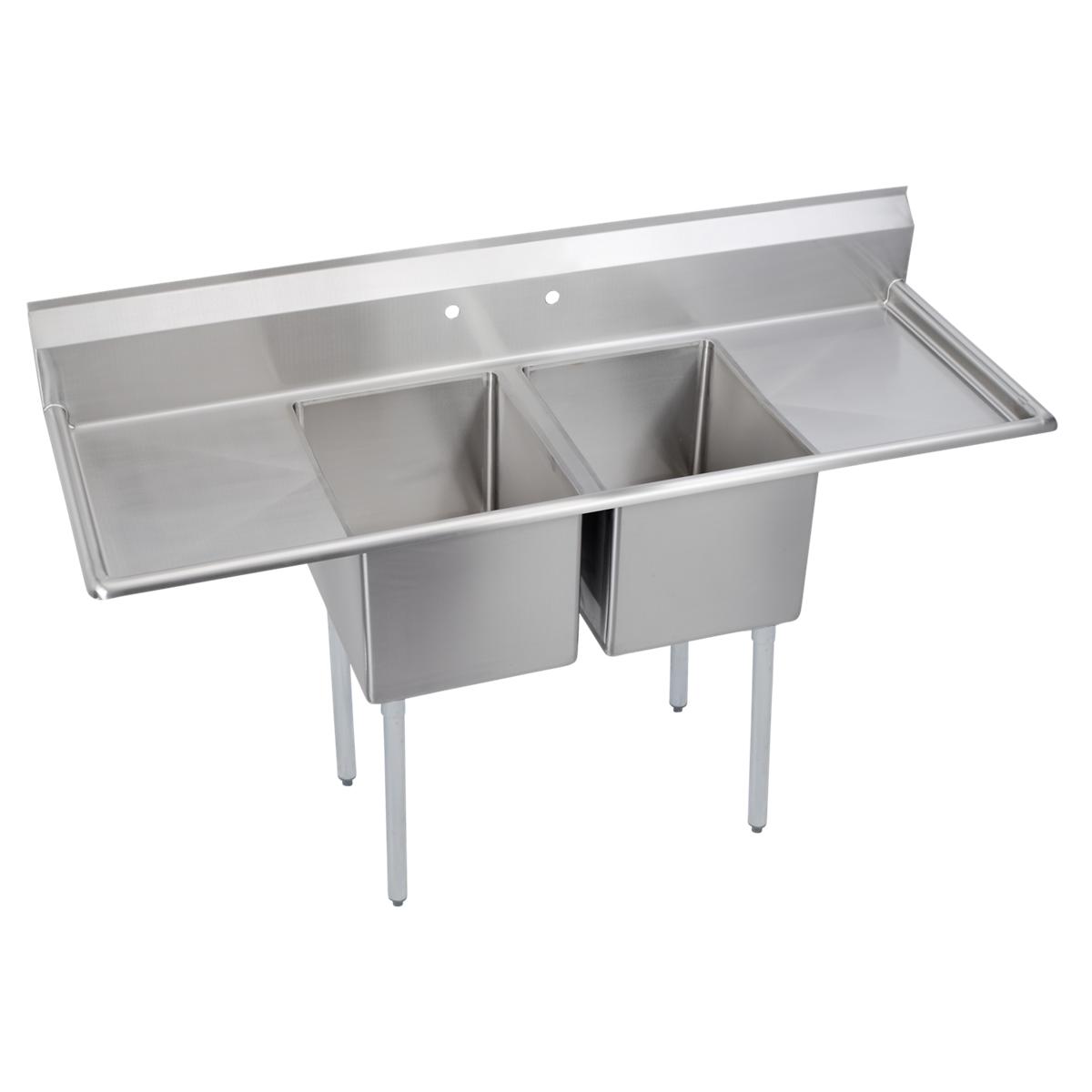 Elkay Dependabilt Stainless Steel 70" x 25-13/16" x 43-3/4" 18 Gauge Two Compartment Sink w/ 18" Left and Right Drainboards and Stainless Steel Legs E2C16X20-2-18X