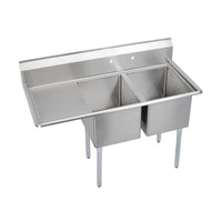 Elkay Dependabilt Stainless Steel 54-1/2" x 25-13/16" x 43-3/4" 18 Gauge Two Compartment Sink w/ 18" Left Drainboard and Stainless Steel Legs E2C16X20-L-18X