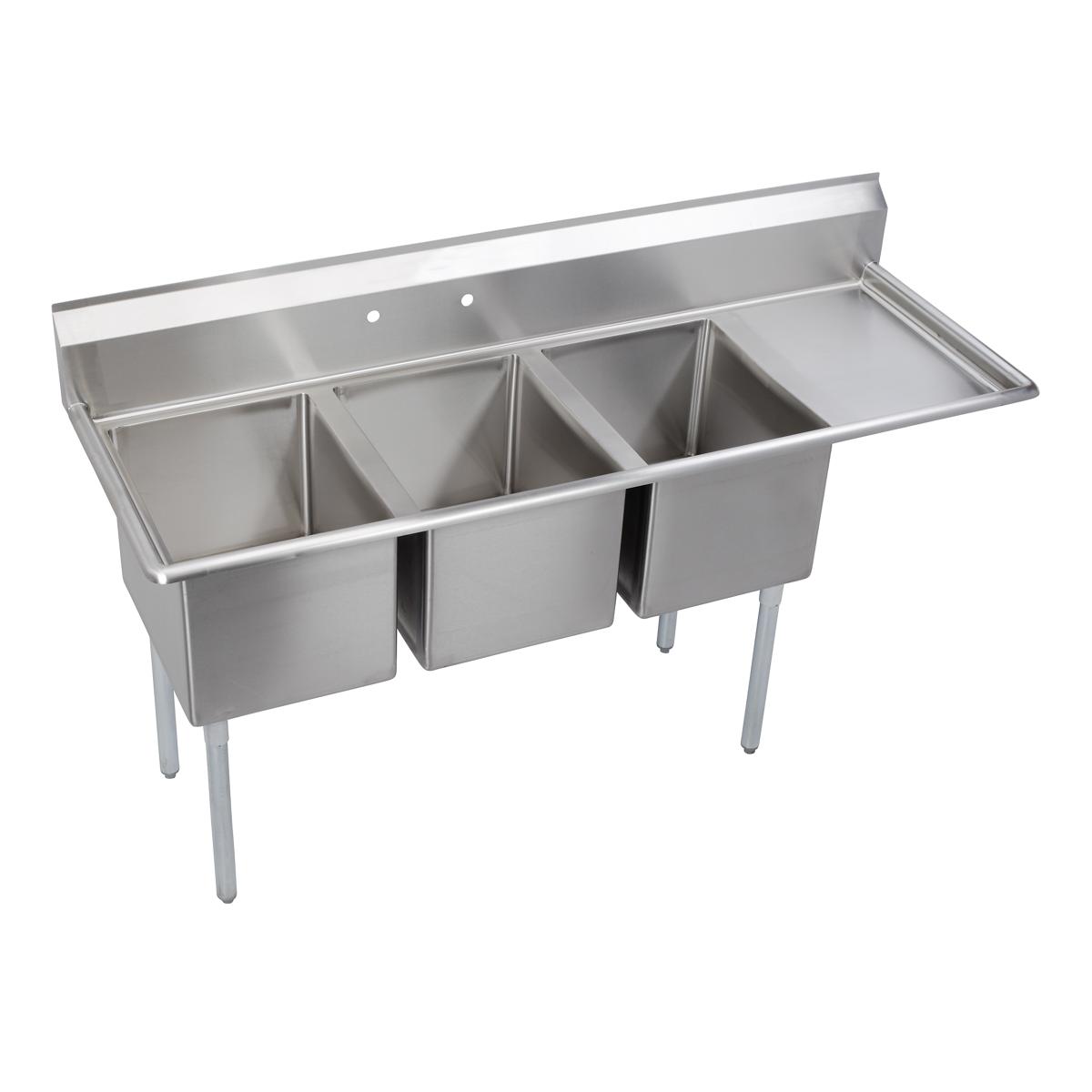 Elkay Dependabilt Stainless Steel 72-1/2" x 25-13/16" x 43-3/4" 18 Gauge Three Compartment Sink w/ 18" Right Drainboard and Stainless Steel Legs E3C16X20-R-18X