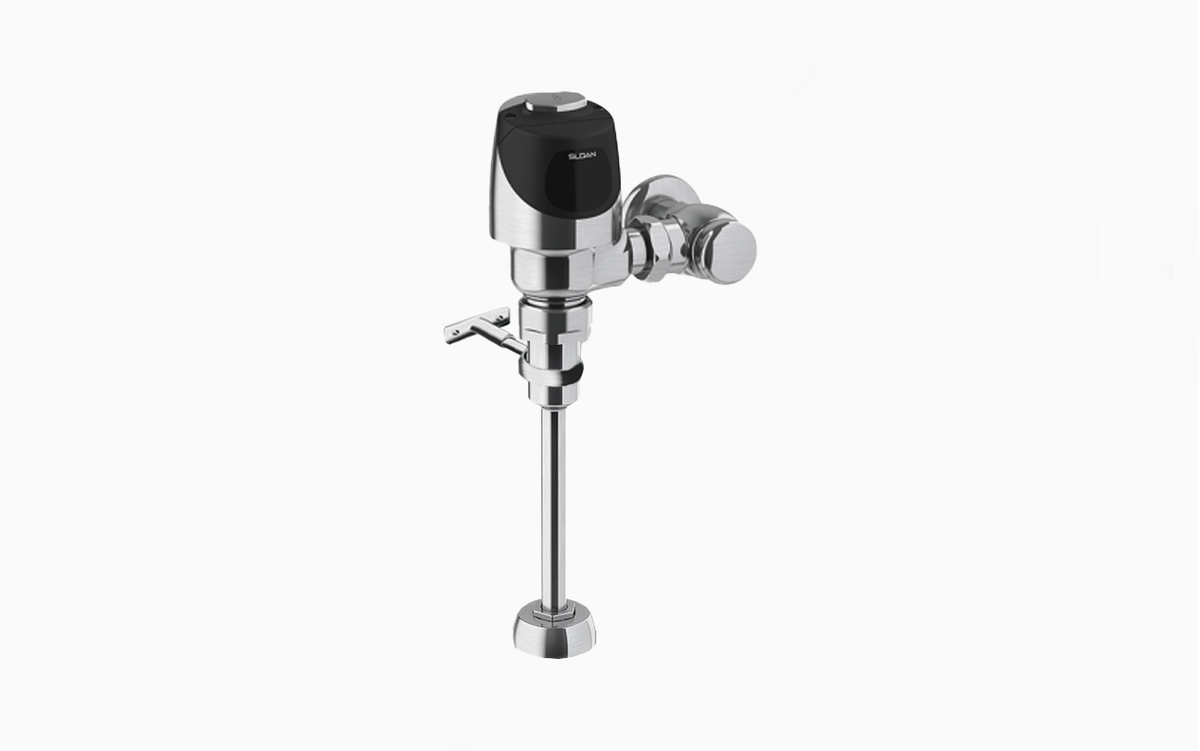 Sloan ECOS 8186 Exposed Battery-Powered Sensor Urinal Flushometer (0.125 GPF), Solid Ring Pipe Support, Brushed Stainless