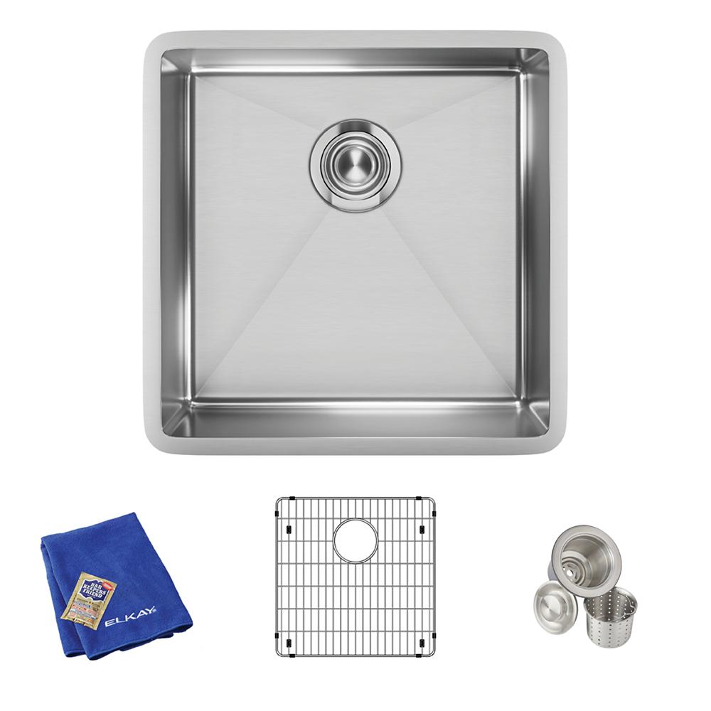 Elkay Crosstown 18 Gauge Stainless Steel 18-1/2" x 18-1/2" x 9" Single Bowl Undermount Sink Kit ECTRU17179TC