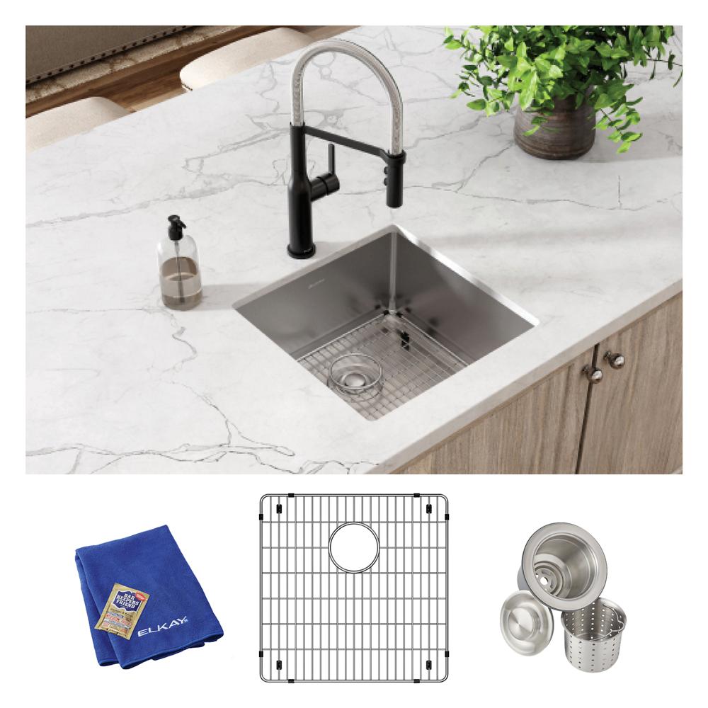 Elkay Crosstown 18 Gauge Stainless Steel 18-1/2" x 18-1/2" x 9" Single Bowl Undermount Sink Kit ECTRU17179TC