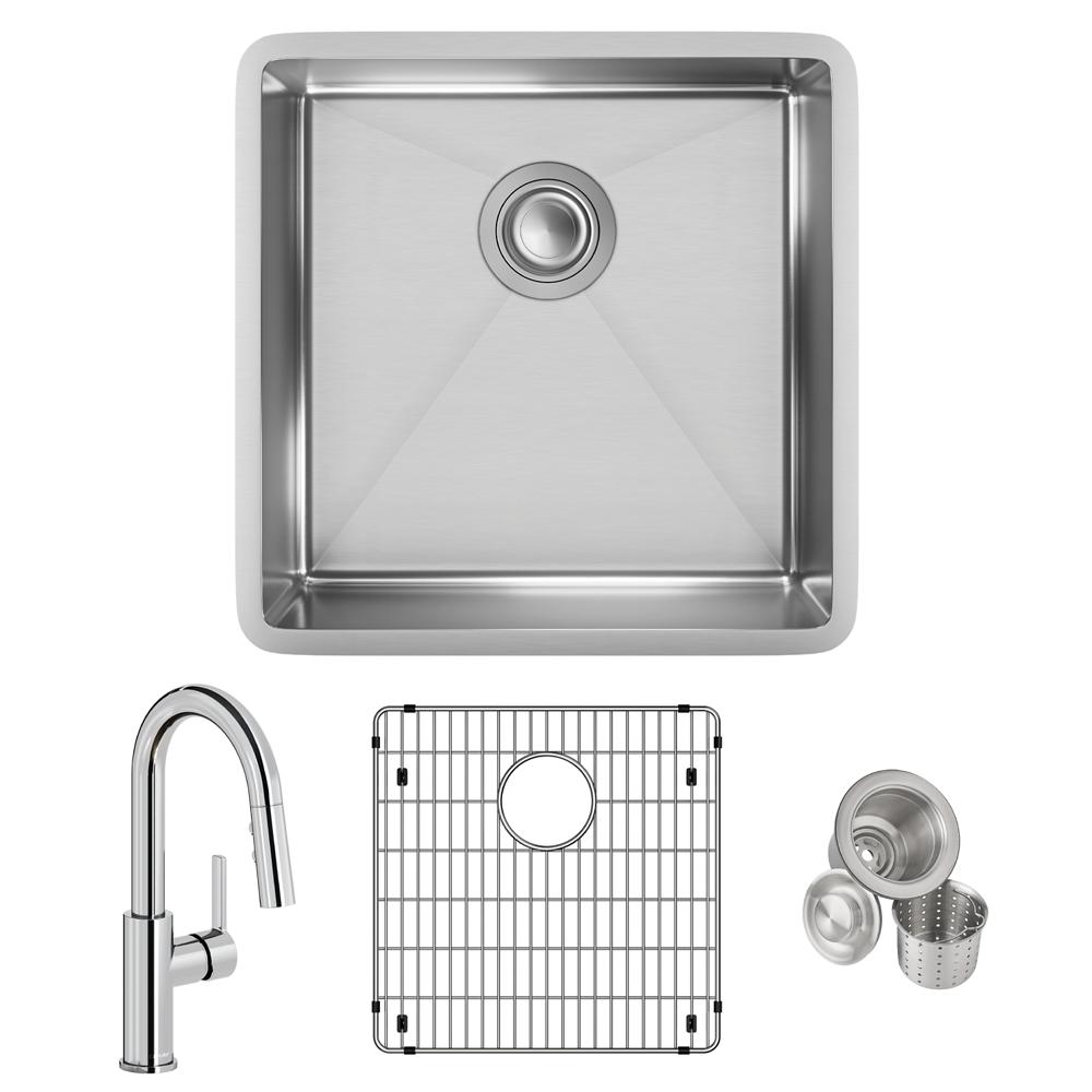 Elkay Crosstown 18 Gauge Stainless Steel 18-1/2" x 18-1/2" x 9" Sgl Bowl Undermount Sink & Faucet Kit w/Bottom Grid & Drain ECTRU17179TFCBC