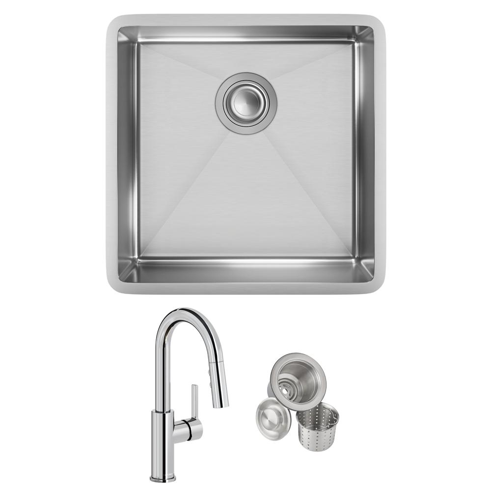 Elkay Crosstown 18 Gauge Stainless Steel 18-1/2" x 18-1/2" x 9" Single Bowl Undermount Sink & Faucet Kit with Drain ECTRU17179TFCC