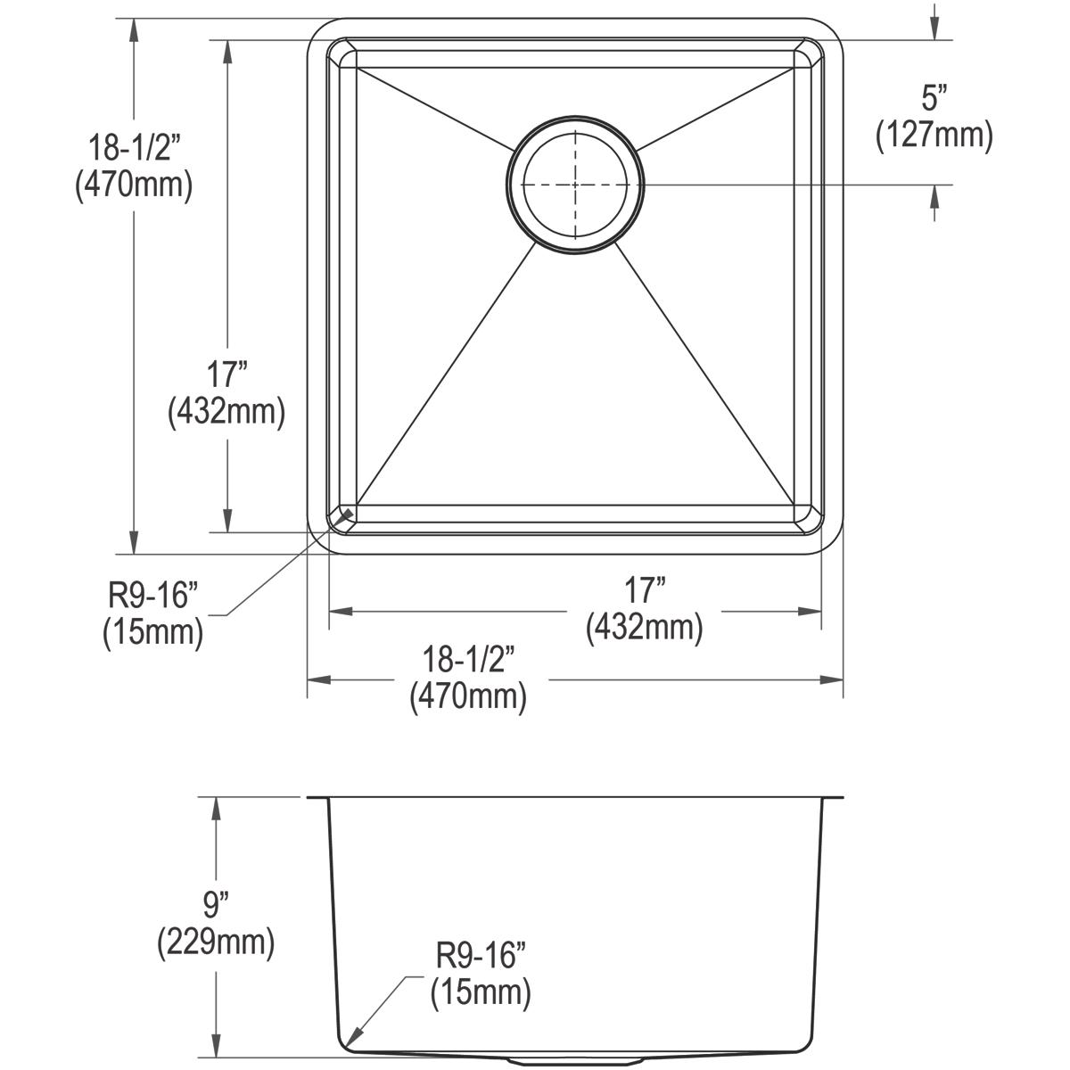 Elkay Crosstown 18 Gauge Stainless Steel 18-1/2" x 18-1/2" x 9" Single Bowl Undermount Sink Kit ECTRU17179TC