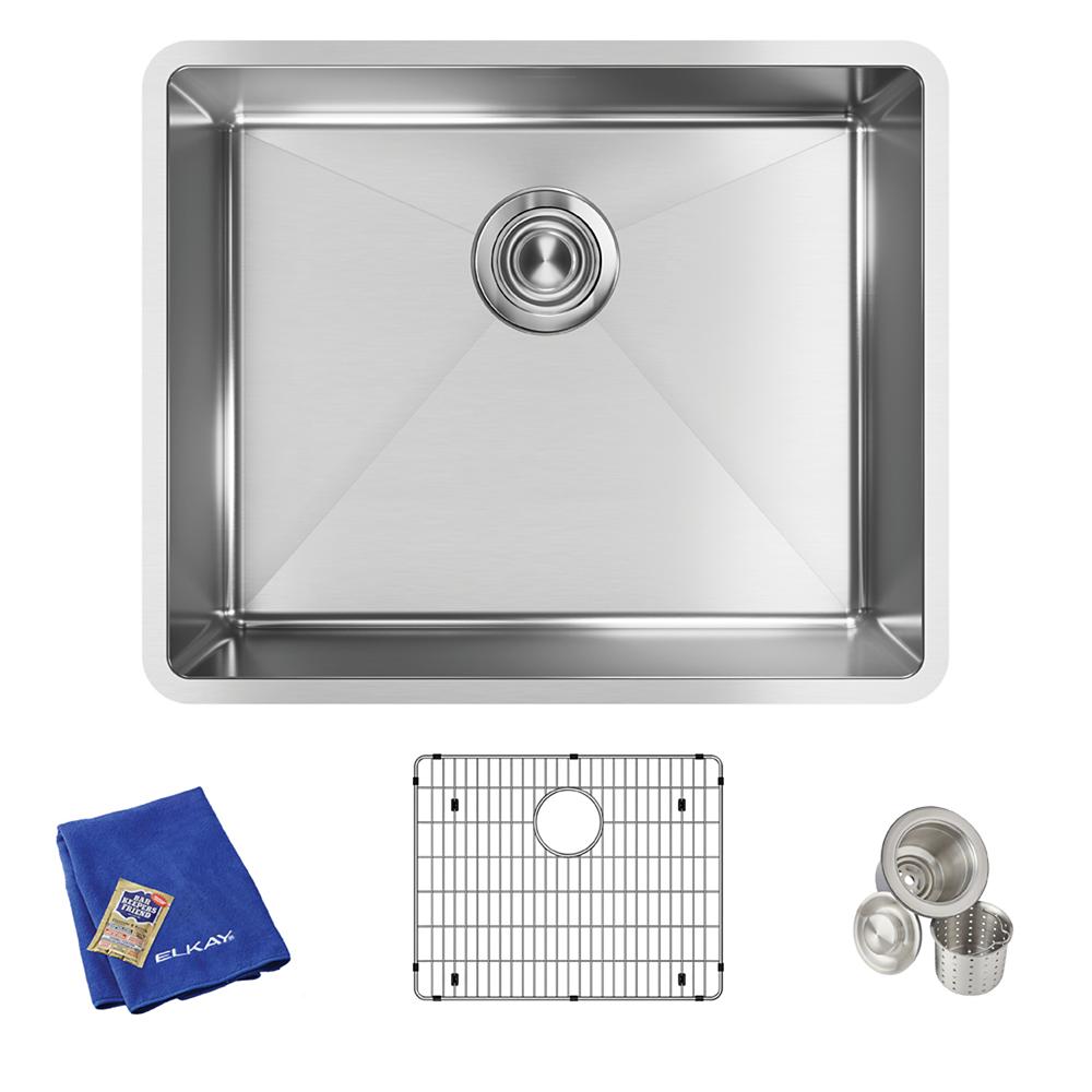 Elkay Crosstown 18 Gauge Stainless Steel 22-1/2" x 18-1/2" x 9" Single Bowl Undermount Sink Kit ECTRU21179TC