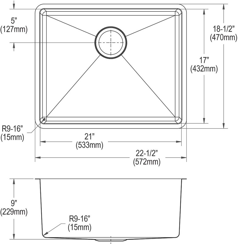Elkay Crosstown 18 Gauge Stainless Steel 22-1/2" x 18-1/2" x 9" Single Bowl Undermount Sink ECTRU21179T