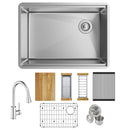 Elkay Crosstown 18 Gauge Workstation Stainless Steel 25-1/2" x 18-1/2" x 9" Single Bowl Undermount Sink & Faucet Kit ECTRU24169RTFCW